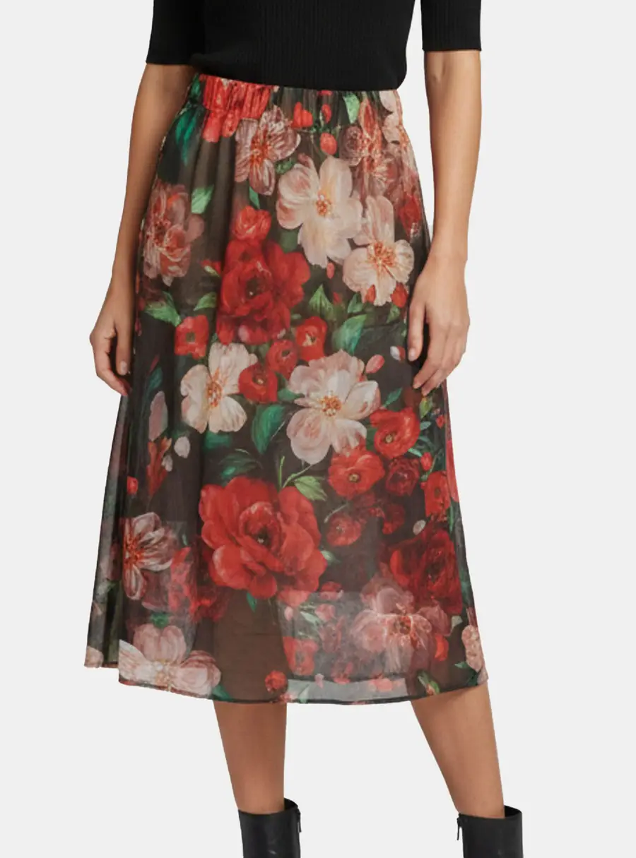 Dolce & Gabbana Black Floral Print Silk Sheer Skirt S