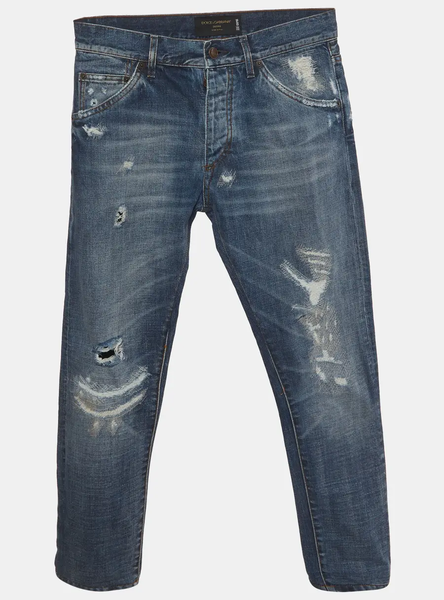 Dolce & Gabbana Blue Distressed Denim Capri Jeans M/Waist 29"