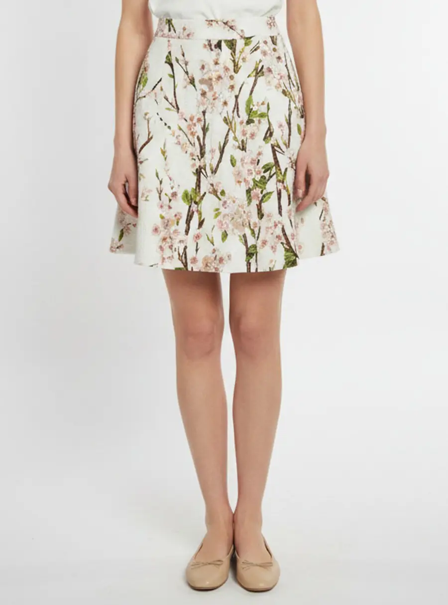 Dolce & Gabbana White Floral Print Sequined Tweed Mini Skirt S