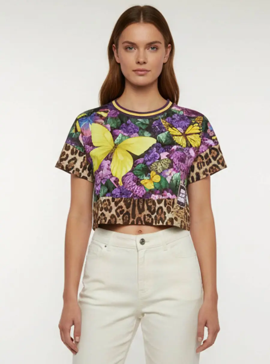 Dolce & Gabbana X Khaled Khaled Multicolor Printed Jersey Crop Top S