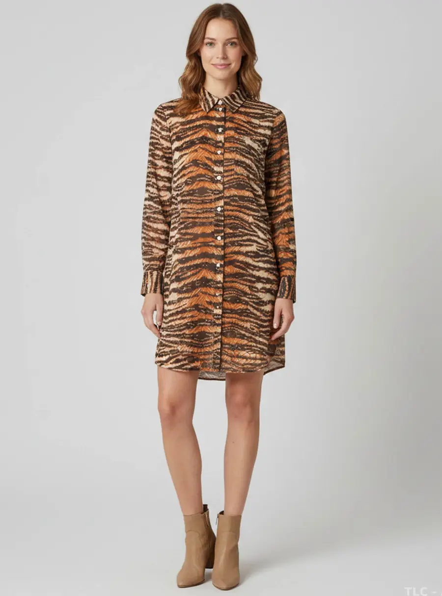 Dolce and Gabbana Beige/Brown Chiffon Long Sleeve Shirt Dress M
