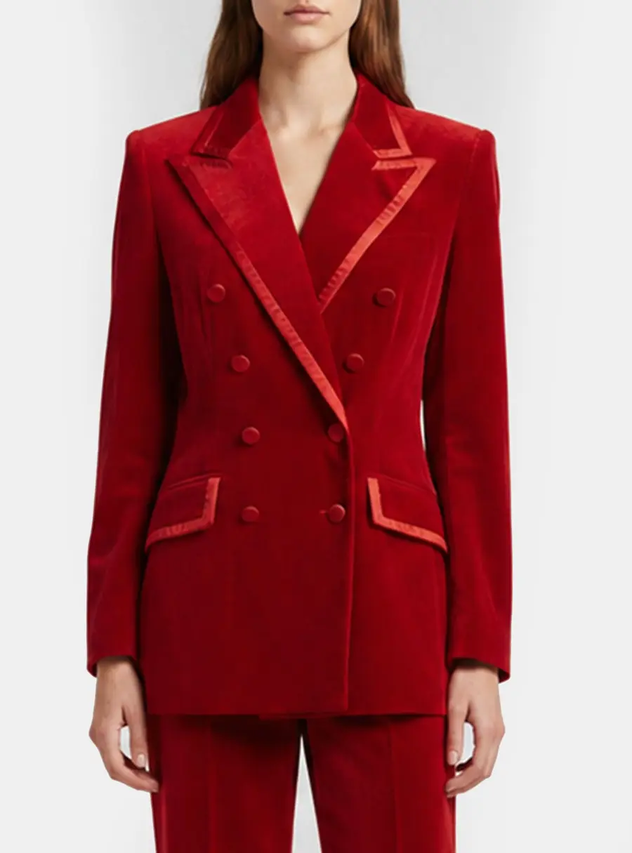 Dolce & Gabbana Red Velvet Double Breasted Blazer L