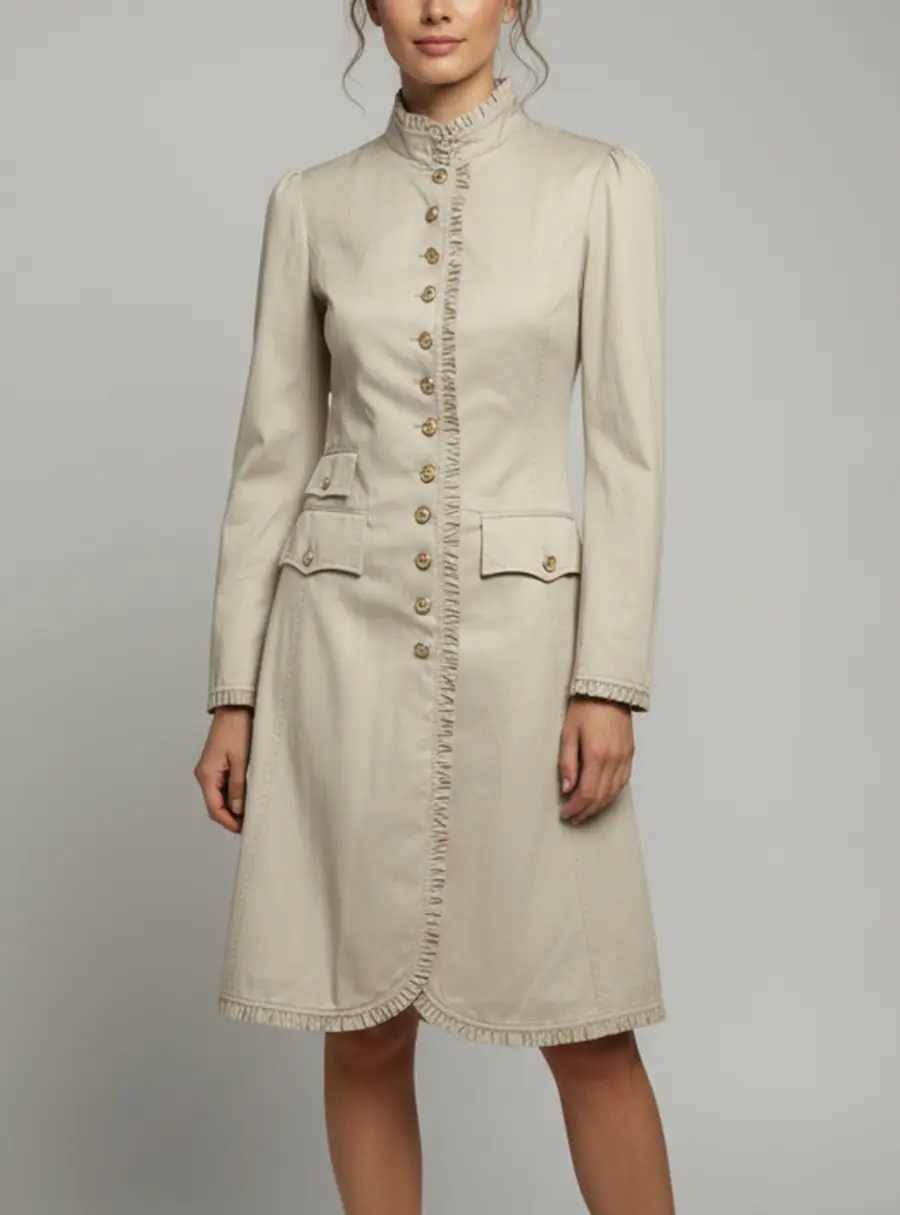 Dolce & Gabbana Beige Gabardine Ruffle Trim Trench Coat S