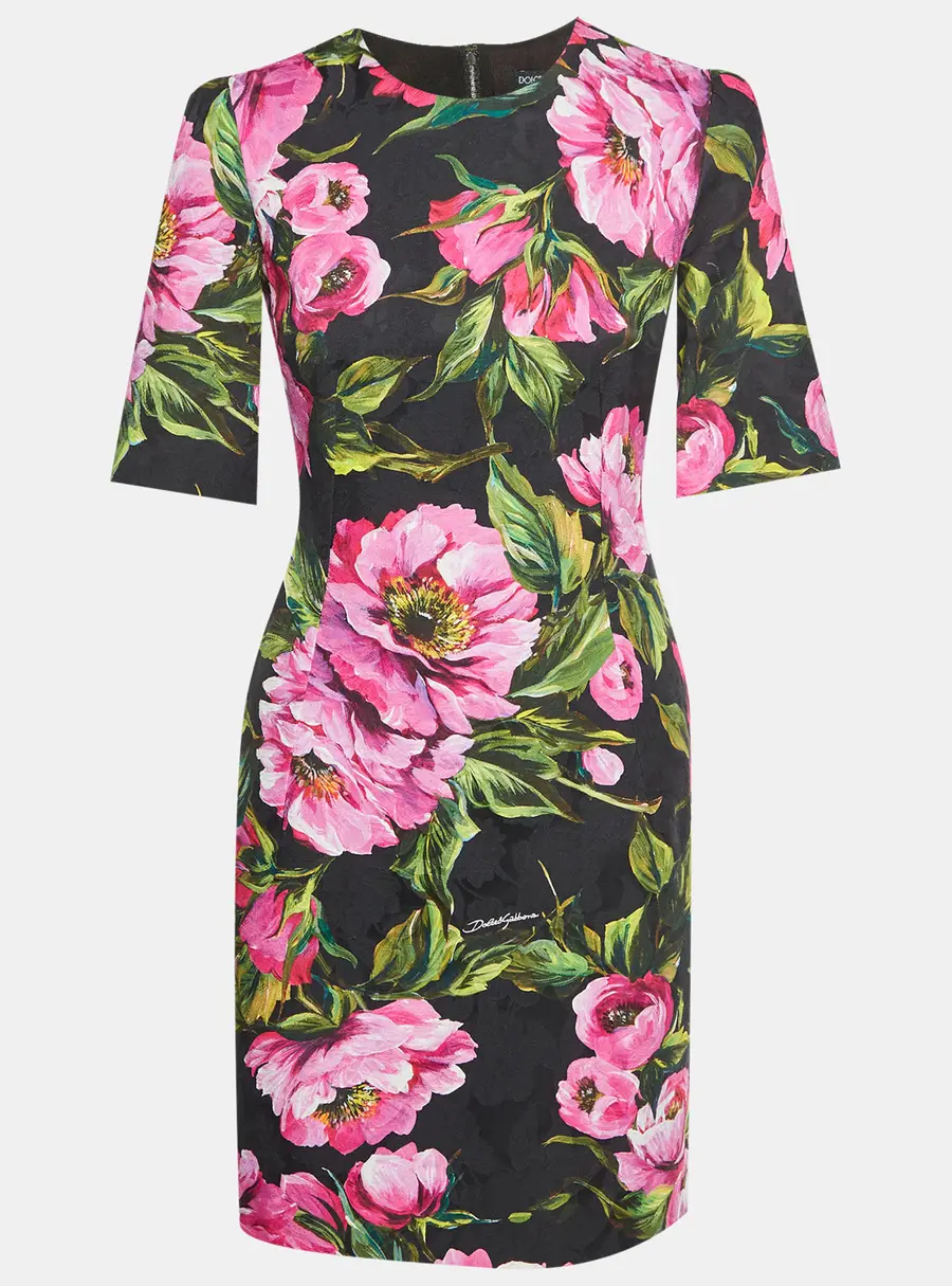 Dolce & Gabbana Black Floral Print Jacquard Mini Dress S
