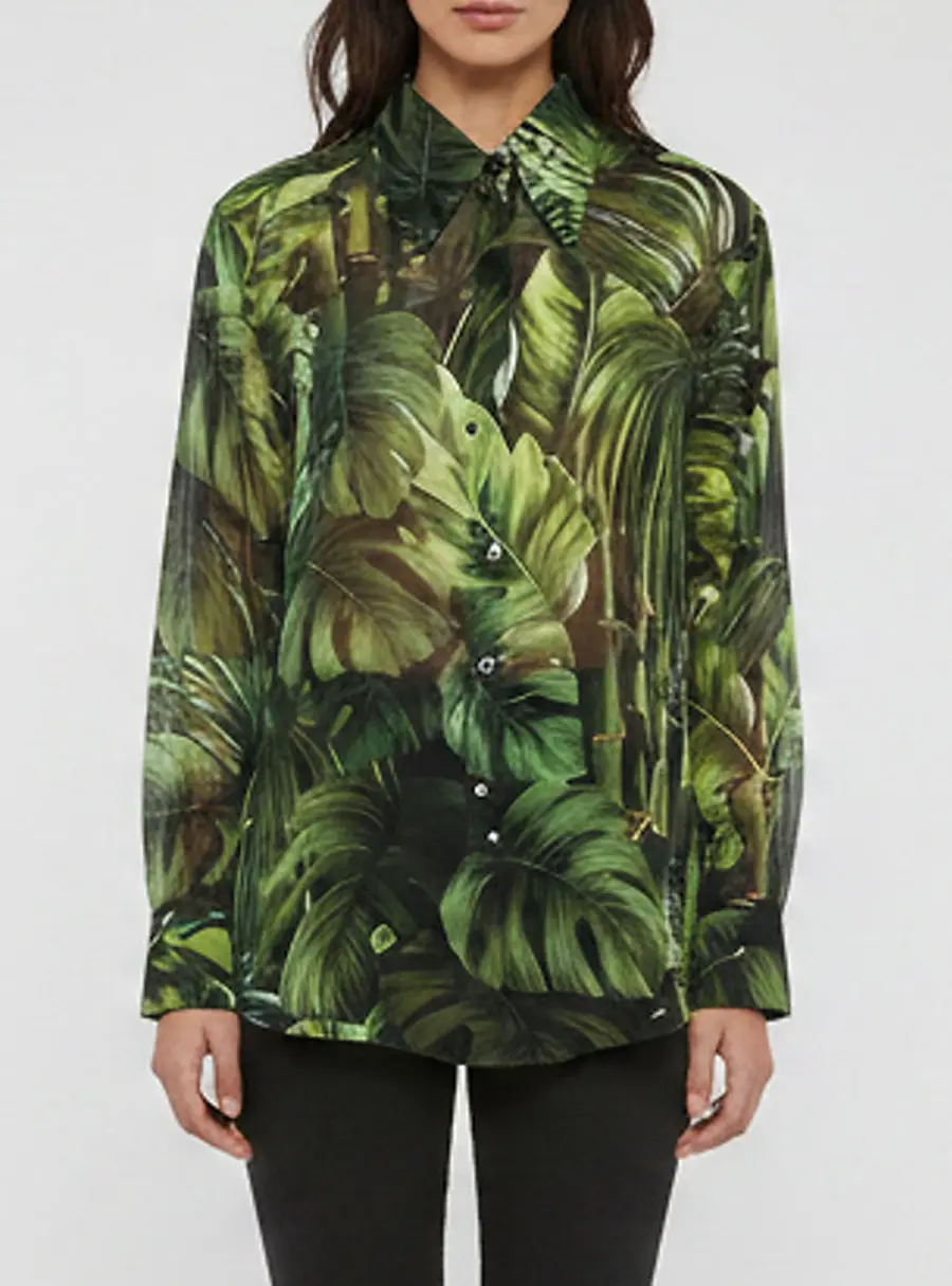 Dolce & Gabbana Green Printed Silk Sheer Shirt L