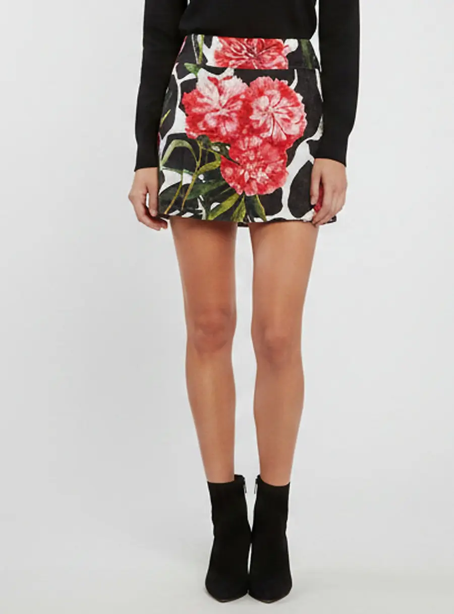 Dolce & Gabbana Black Carnation Print Jacquard Mini Skirt M
