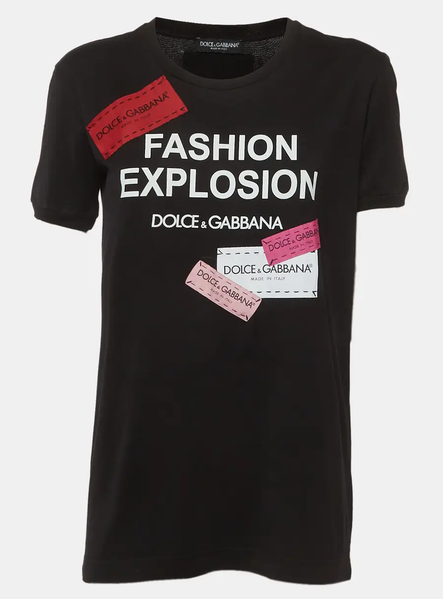 Dolce & Gabbana Black Fashion Explosion Graphic Jersey T-Shirt S