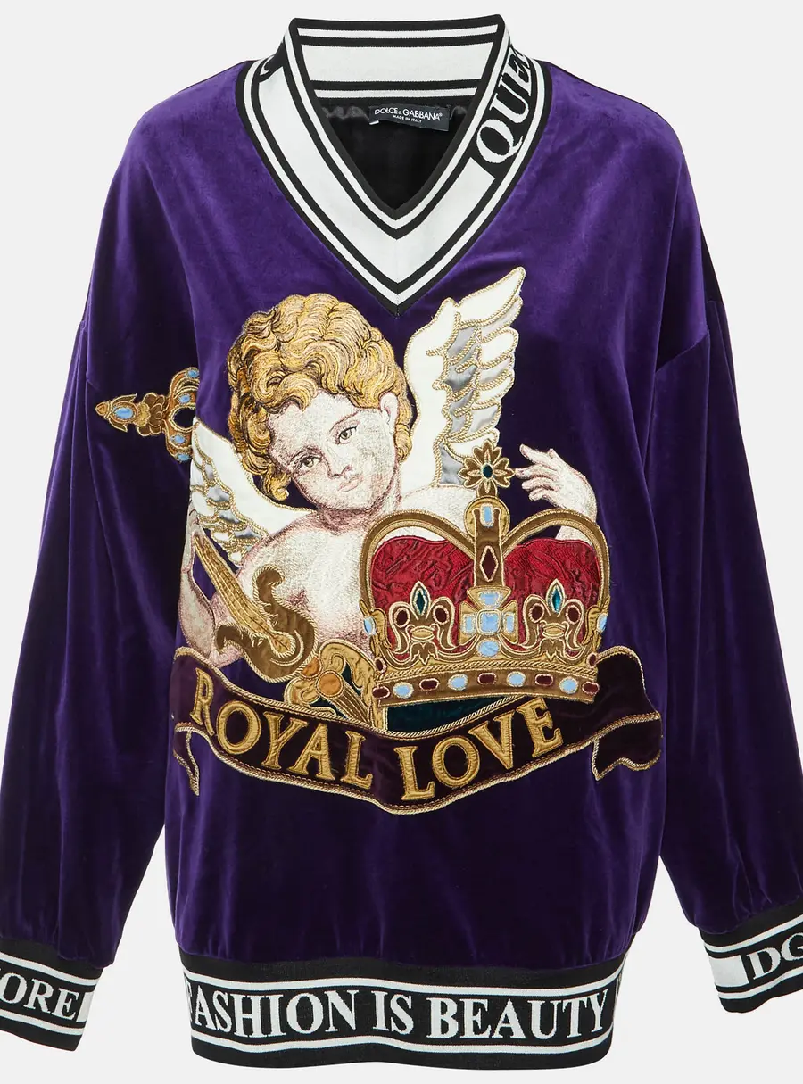 Dolce & Gabbana Purple Royal Love Embroidered Oversize Sweatshirt M