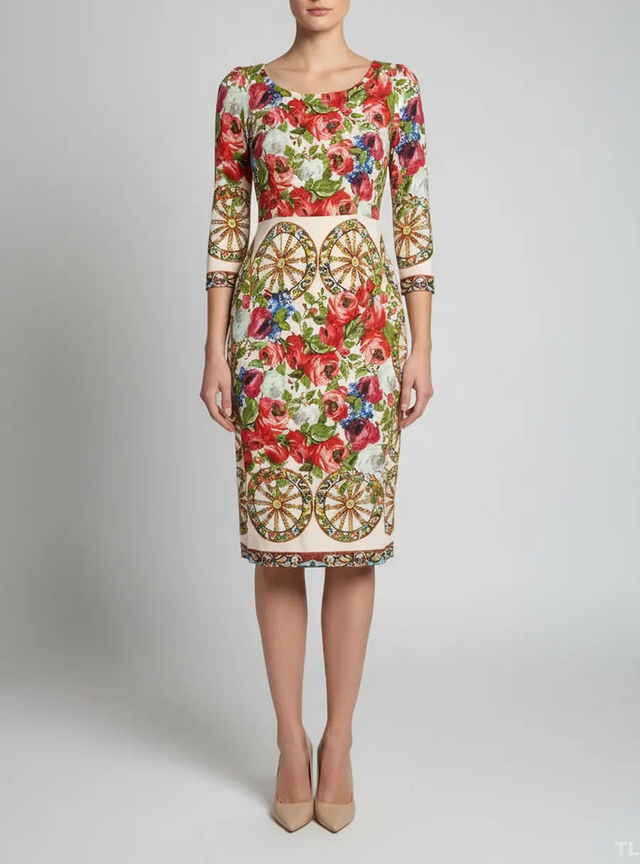 Dolce & Gabbana Multicolor Floral Print Crepe Sheath Dress S