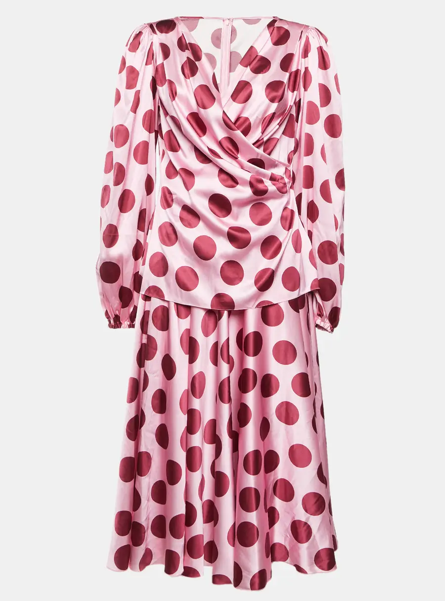 Dolce & Gabbana Pink Polka Dot Satin Blouse and Skirt Set M