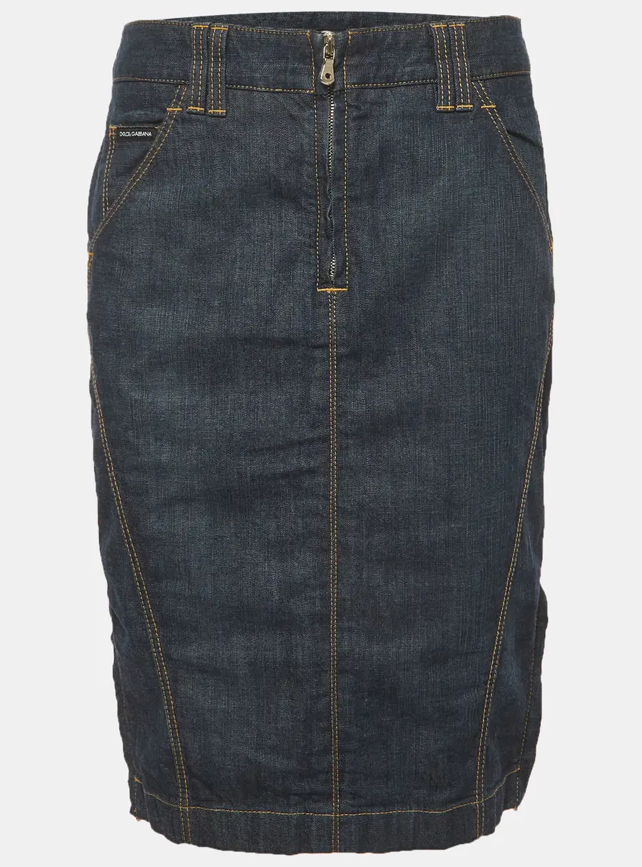Dolce & Gabbana Blue Logo Detail Denim Pencil Skirt M /Waist 30"