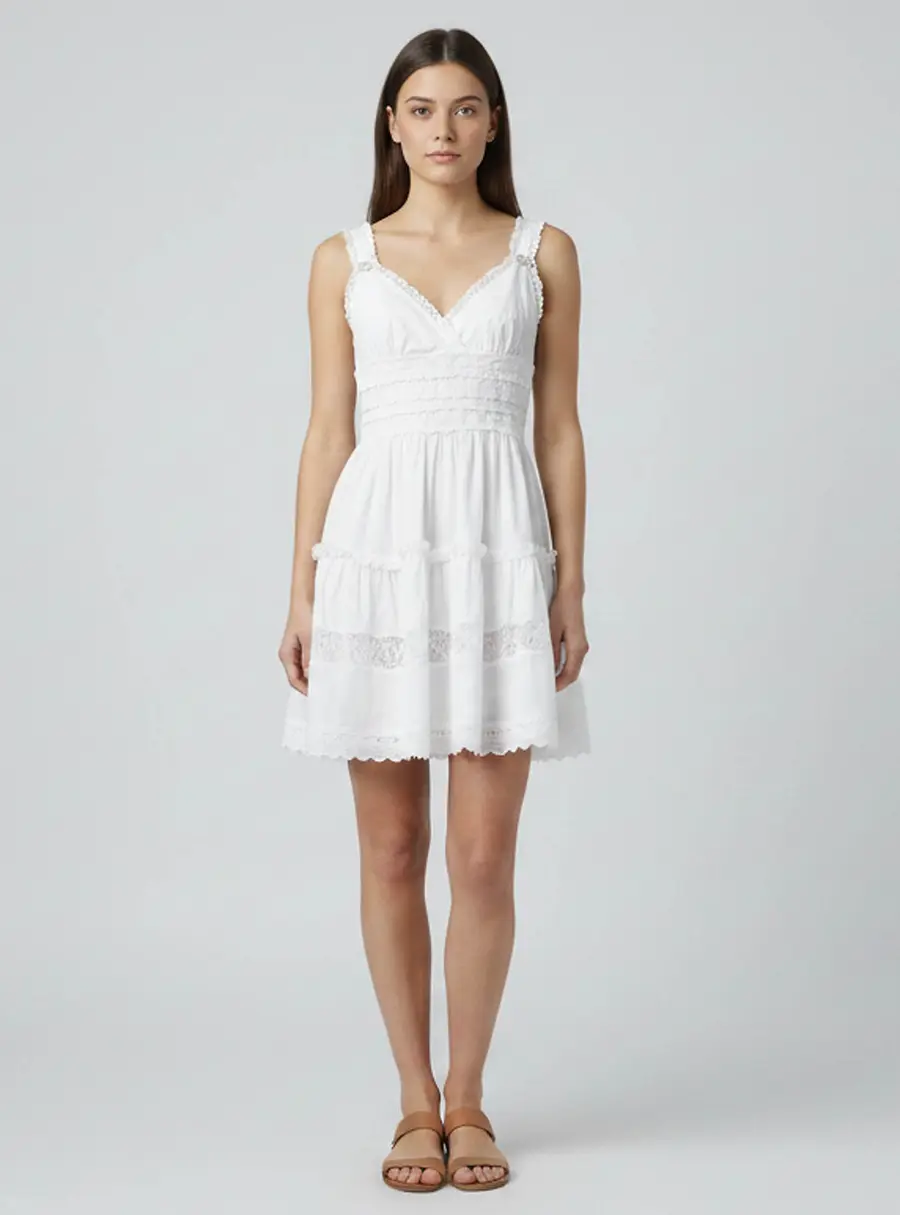 Dolce & Gabbana White Poplin and Lace Tiered Mini Dress M