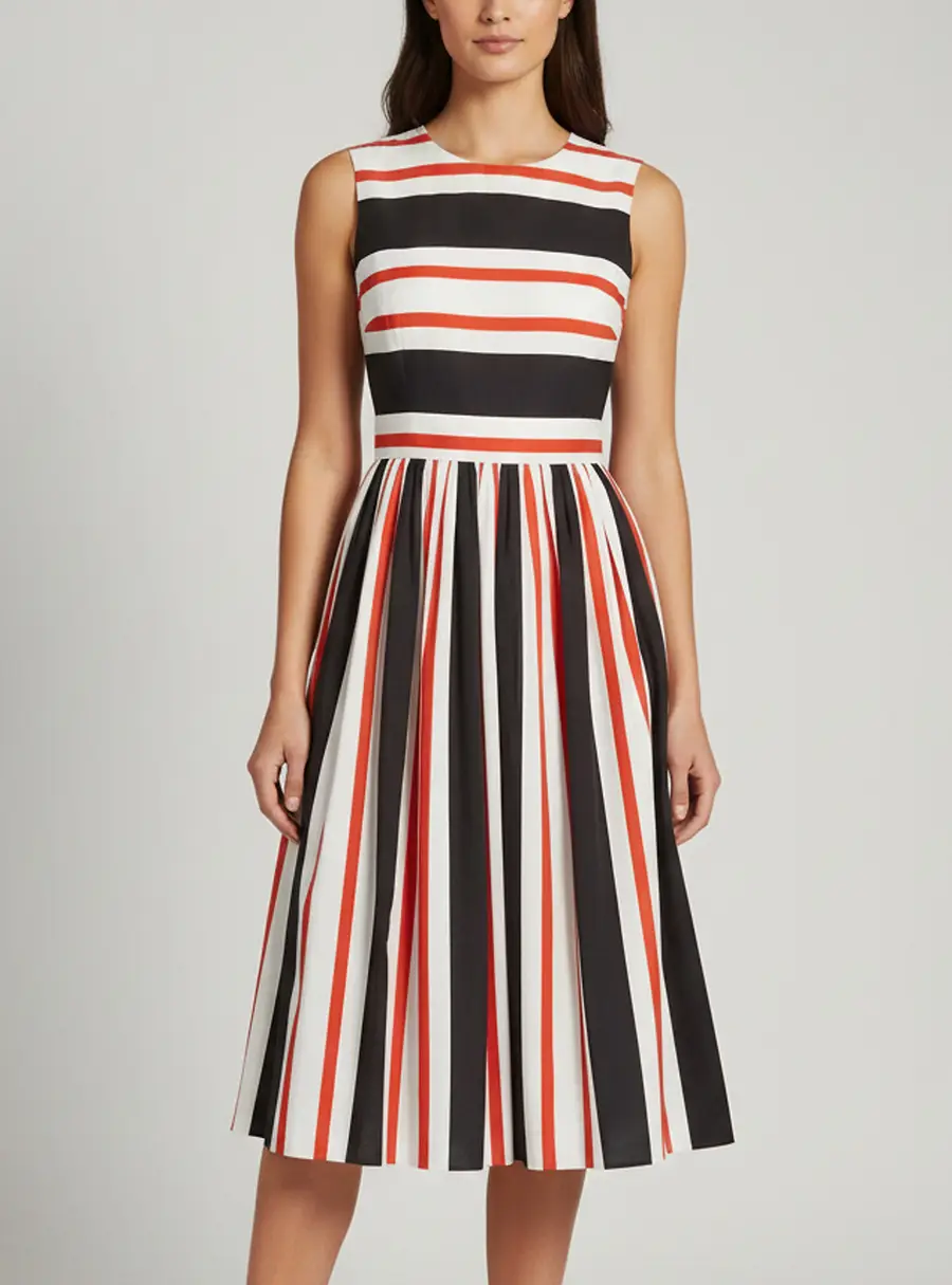 Dolce & Gabbana Multicolor Striped Cotton Cut Out Back Midi Dress M
