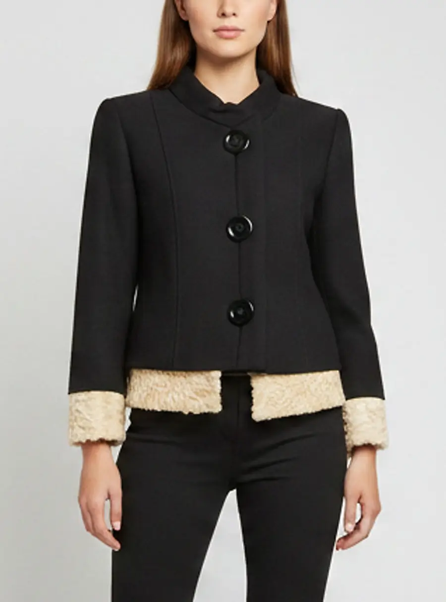 Dolce & Gabbana Black Fur Trim Detail Wool Button Up Jacket S