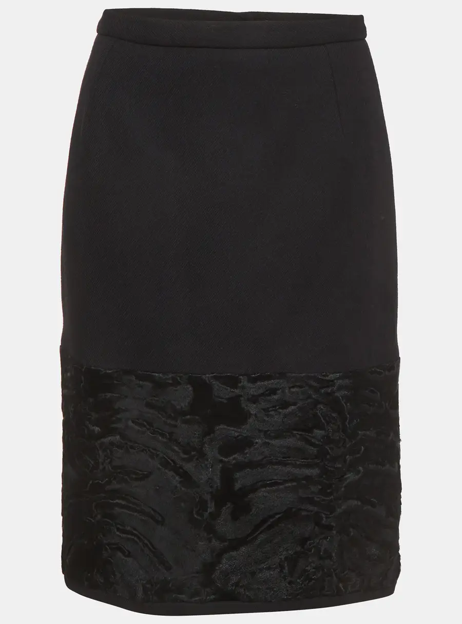 Dolce & Gabbana Vintage Black Wool Blend Fur Trim Skirt M