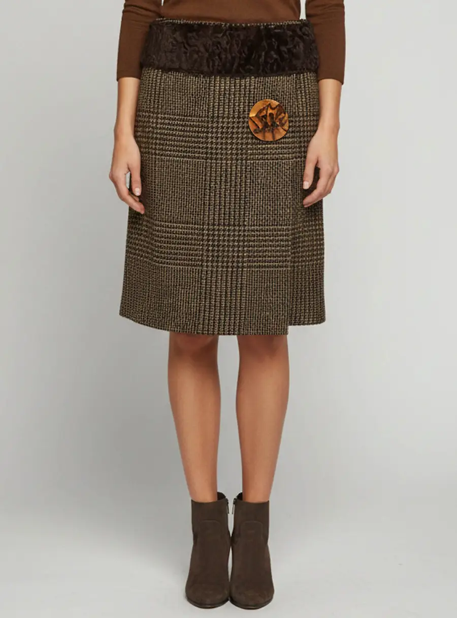Dolce & Gabbana Brown Houndstooth A-line Skirt M