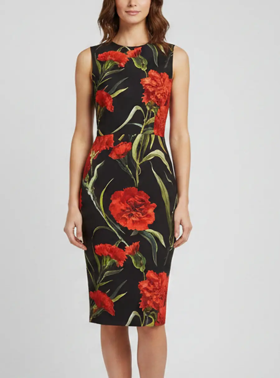 Dolce & Gabbana Black Carnation Print Crepe Pencil Dress S
