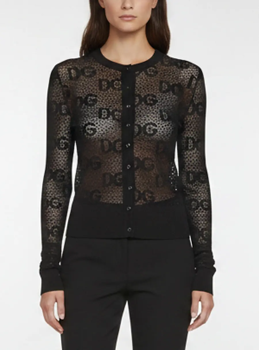 Dolce & Gabbana Black Monogram Knit Sheer Cardigan M
