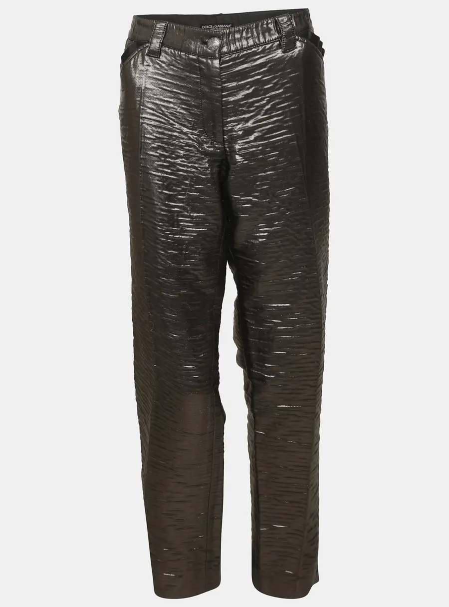 Dolce & Gabbana Metallic Grey Wool Blend/Lurex Cropped Pants L
