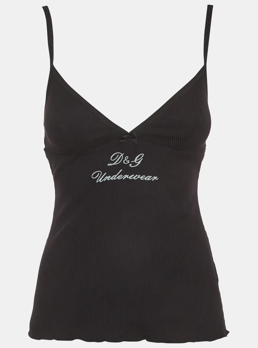 Dolce & Gabbana Underwear Black Logo Print Rib Knit Camisole S
