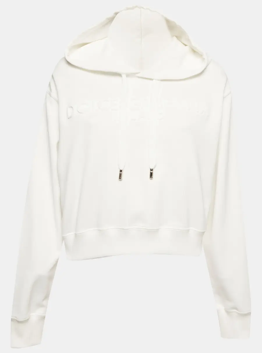 Dolce & Gabbana White Logo Embossed Knit Cropped Sweatshirt XS