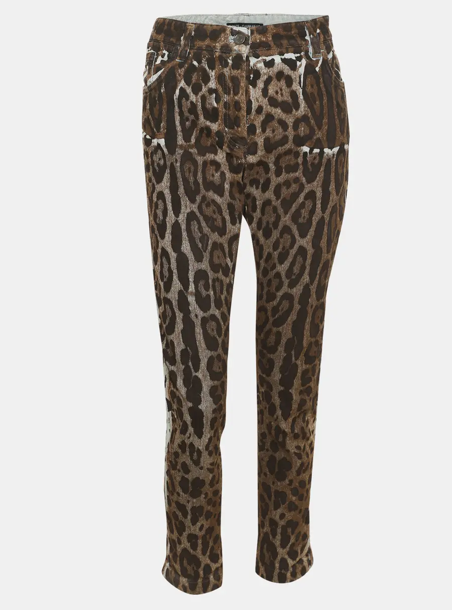 Dolce & Gabbana Brown Leopard Print Denim Skinny Jeans M