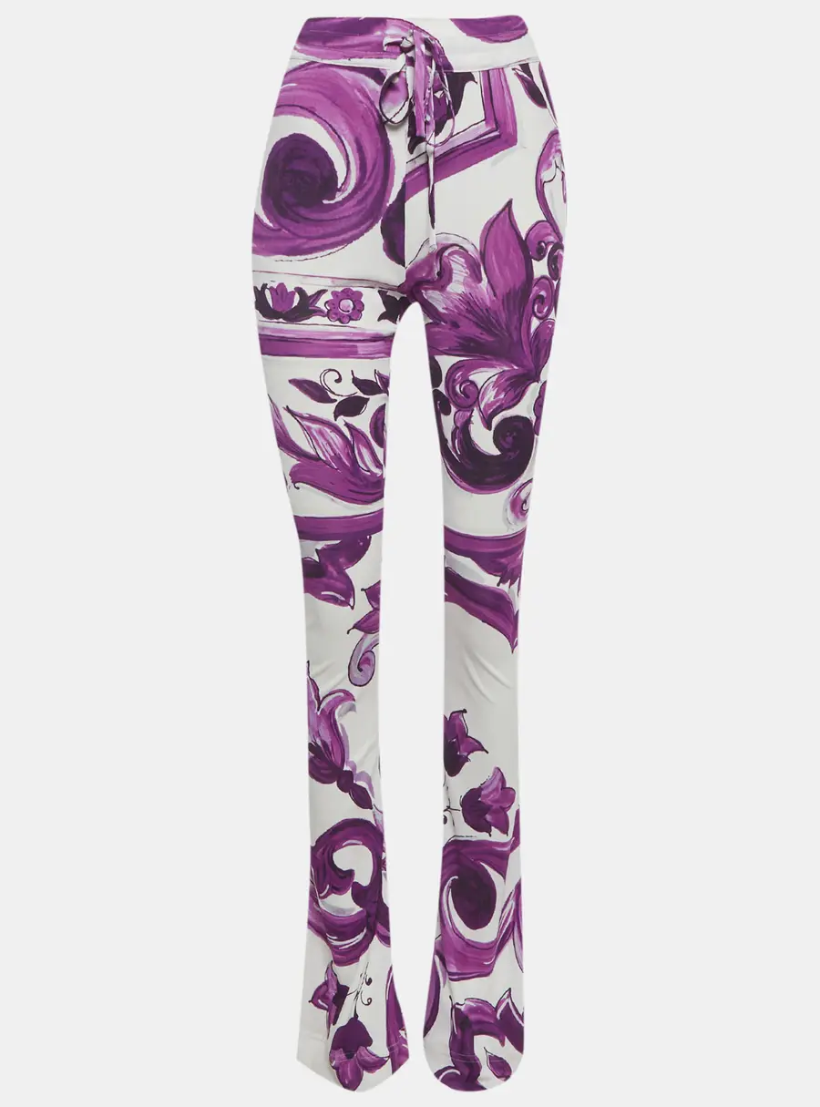Dolce & Gabbana Purple Majolica Print Jersey Flared Pants S