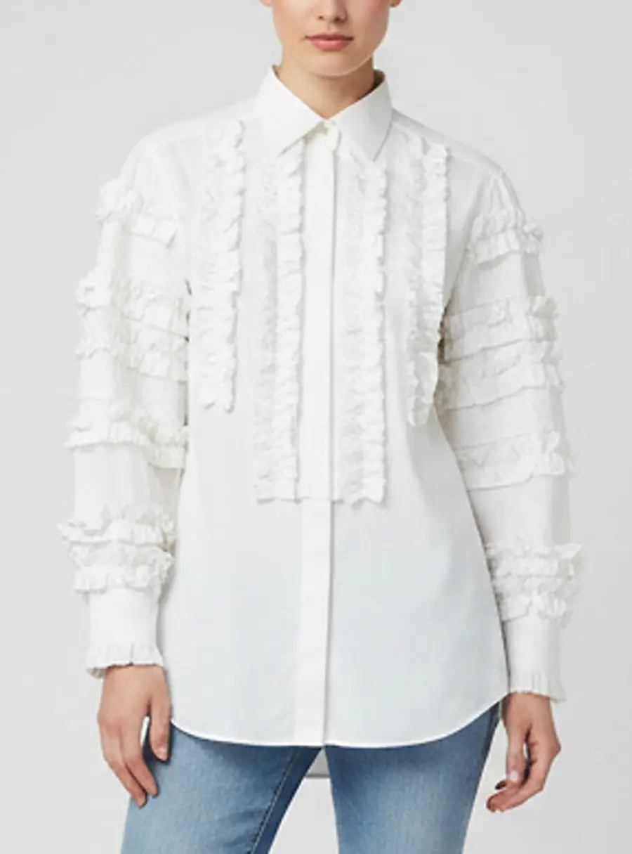 Dolce & Gabbana White Cotton Poplin Ruffled Button-Front Shirt S