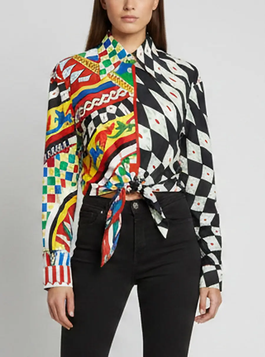Dolce & Gabbana Multicolor Carretto Print Poplin Knotted Shirt L
