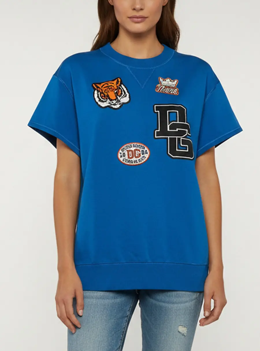 Dolce & Gabbana Blue Logo Applique Cotton Knit T-Shirt S