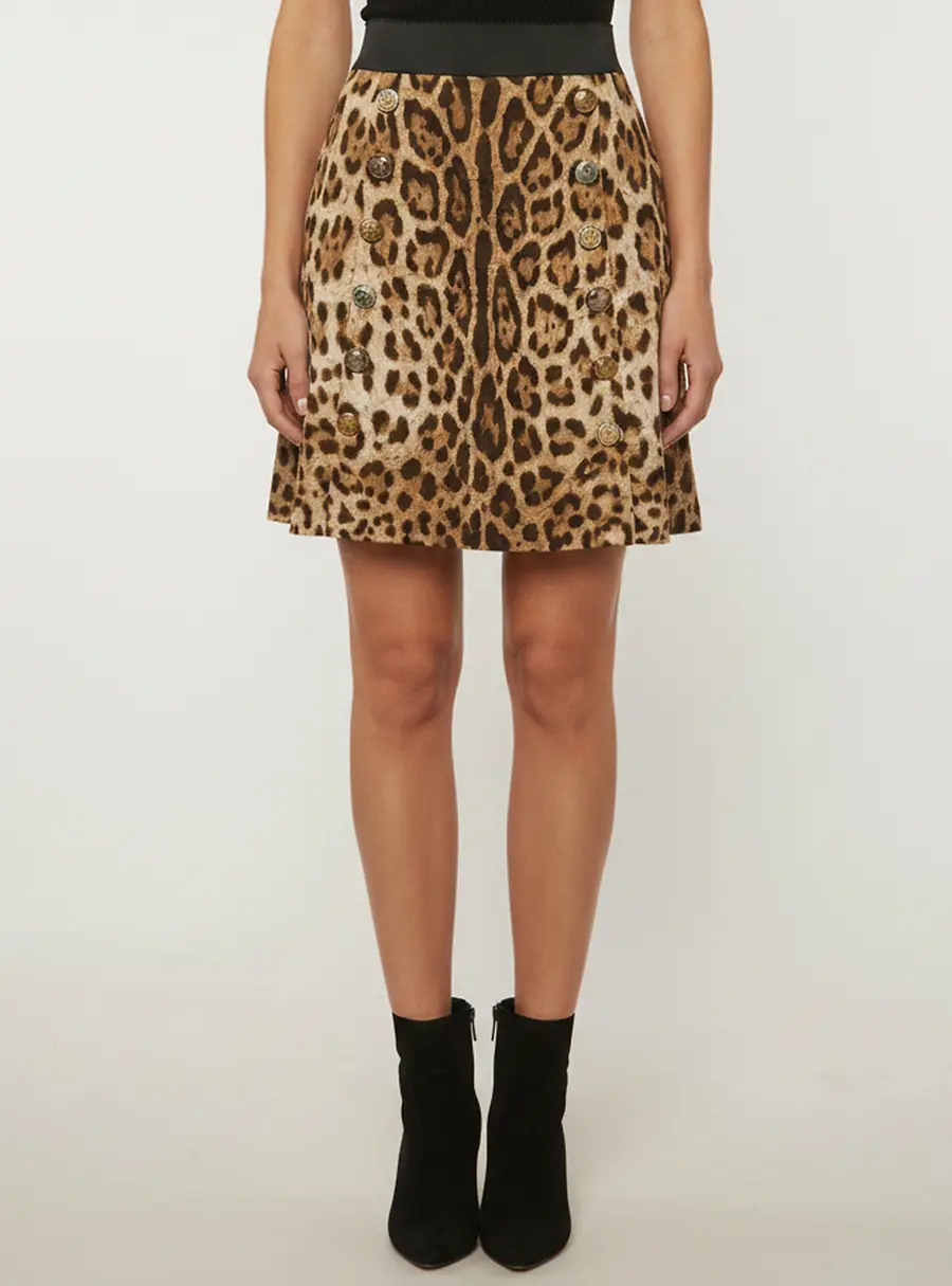 Dolce & Gabbana Brown Leopard Print Jacquard Mini Skirt M