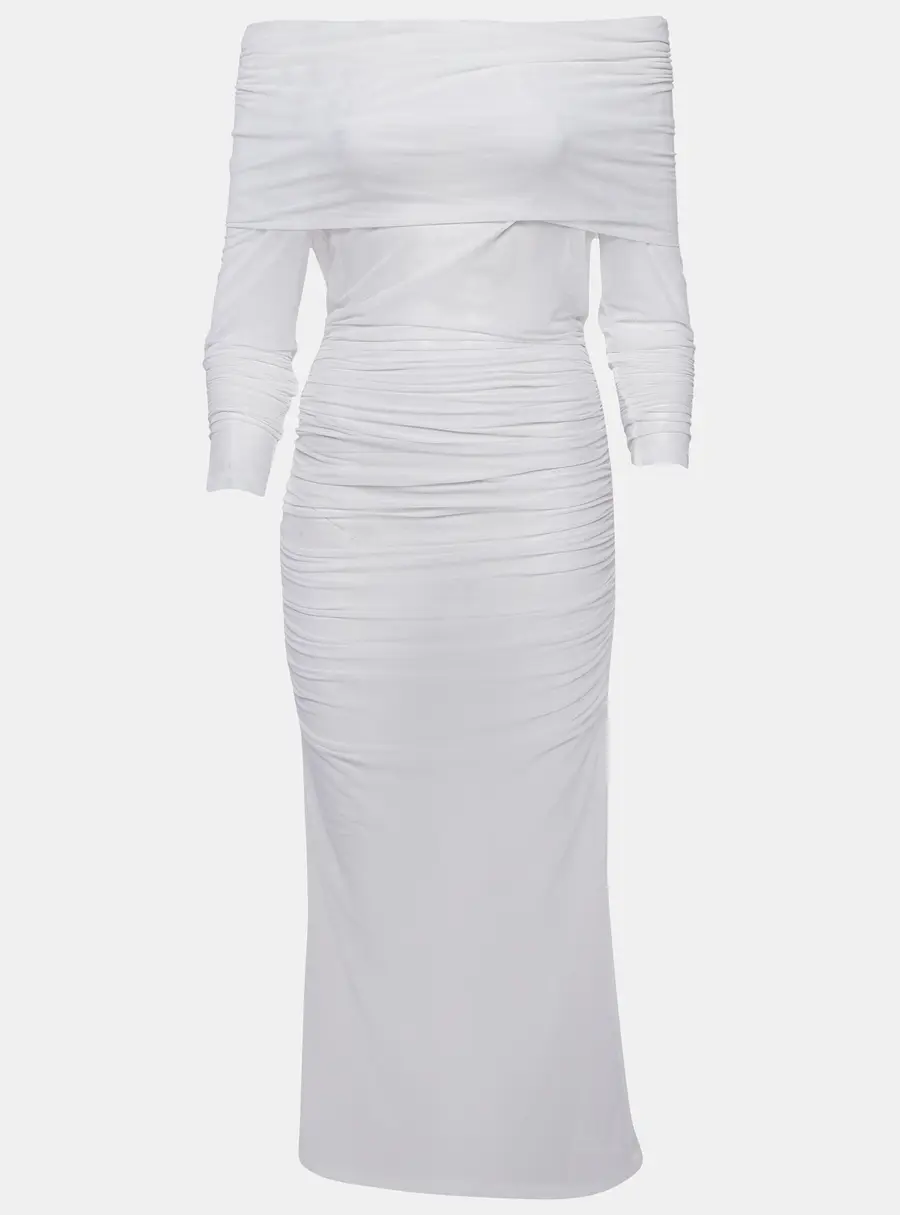 Dolce & Gabbana x Kim White Tulle Ruched Off Shoulder Midi Dress M