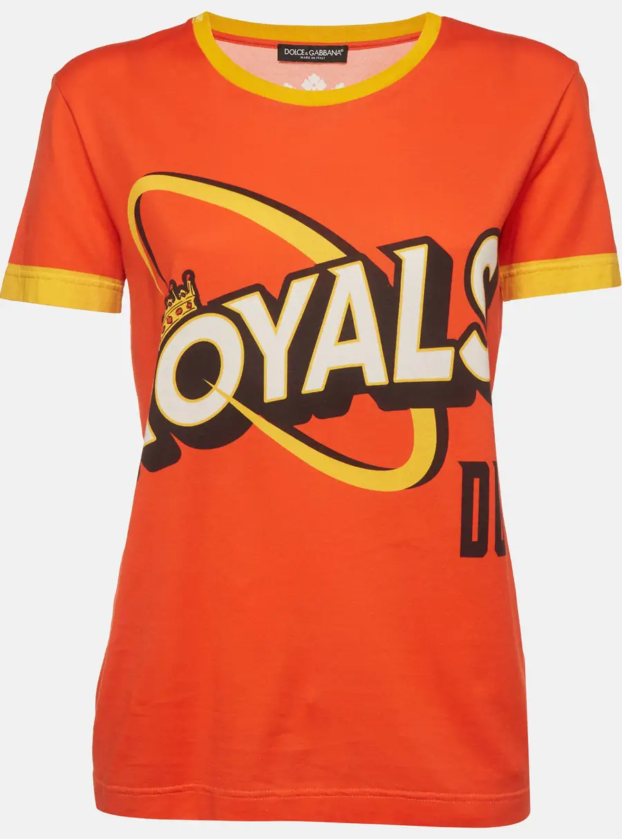 Dolce & Gabbana Orange Printed Jersey Crewneck T-Shirt M