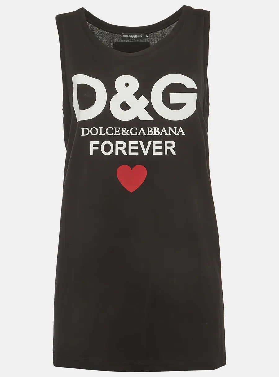 Dolce & Gabbana Black Jersey Forever Print Tank Top S
