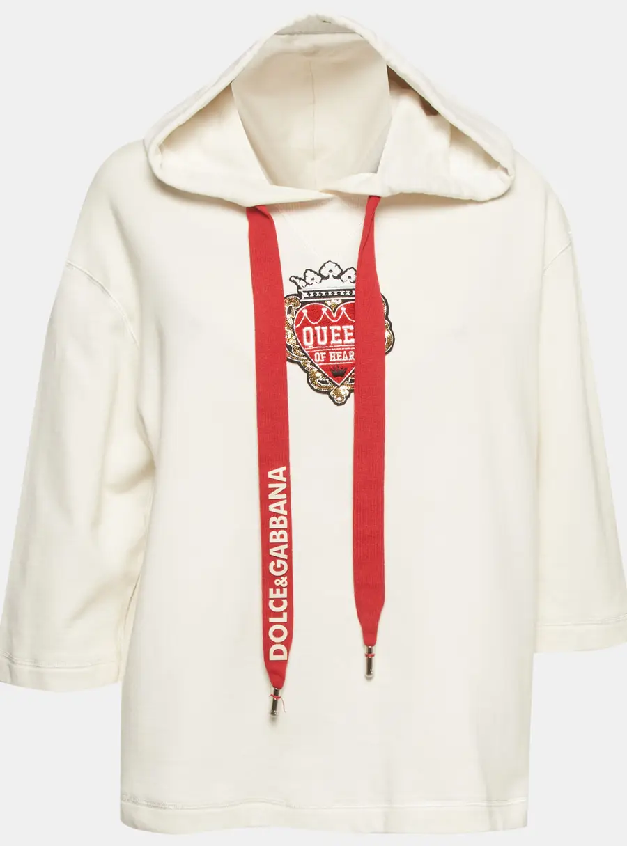 Dolce & Gabbana White Cotton Embellished Hoodie S