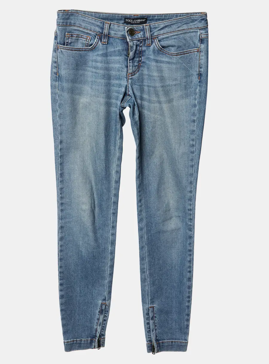 Dolce & Gabbana Blue Denim Zip Detail Low Rise Jeans XS/Waist 27"