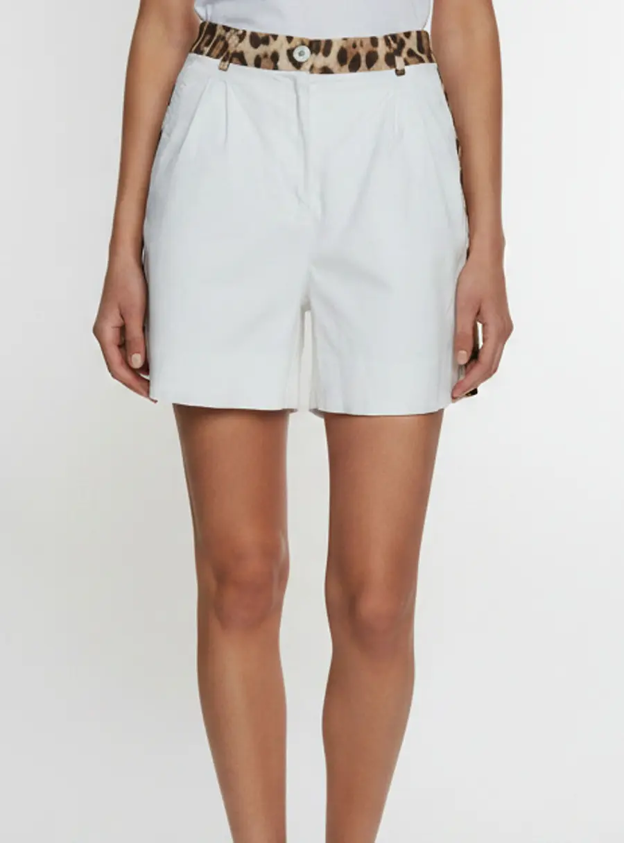 Dolce & Gabbana White Leopard Print Trim Cotton Shorts S