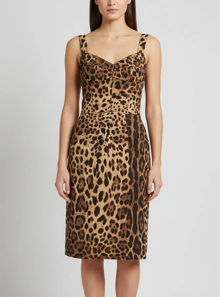 Dolce & Gabbana Brown Leopard Print Silk Blend Bustier Dress S