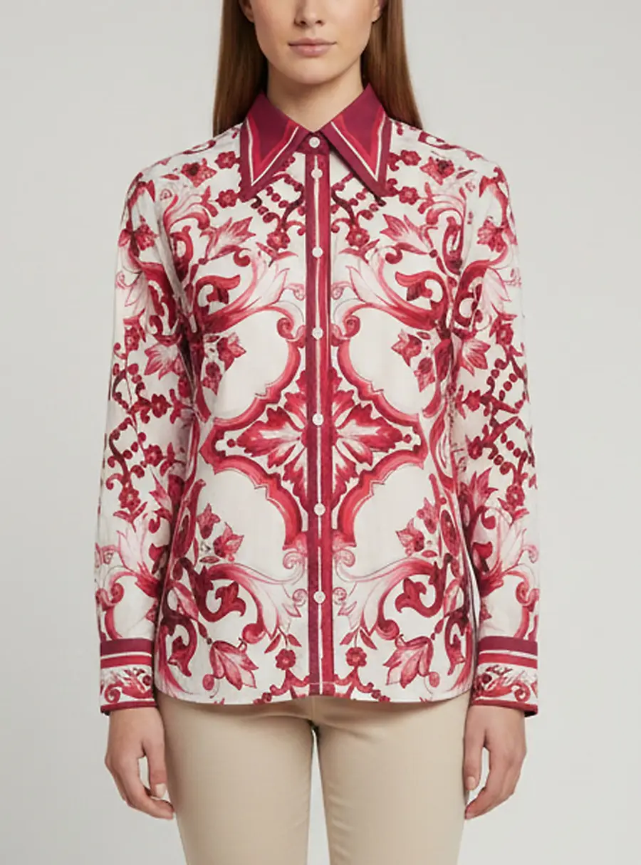 Dolce & Gabbana Pink/White Majolica Print Poplin Shirt M