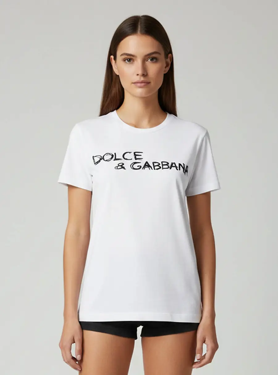 Dolce & Gabbana White/Black Logo Lettering Cotton Crewneck T-Shirt S