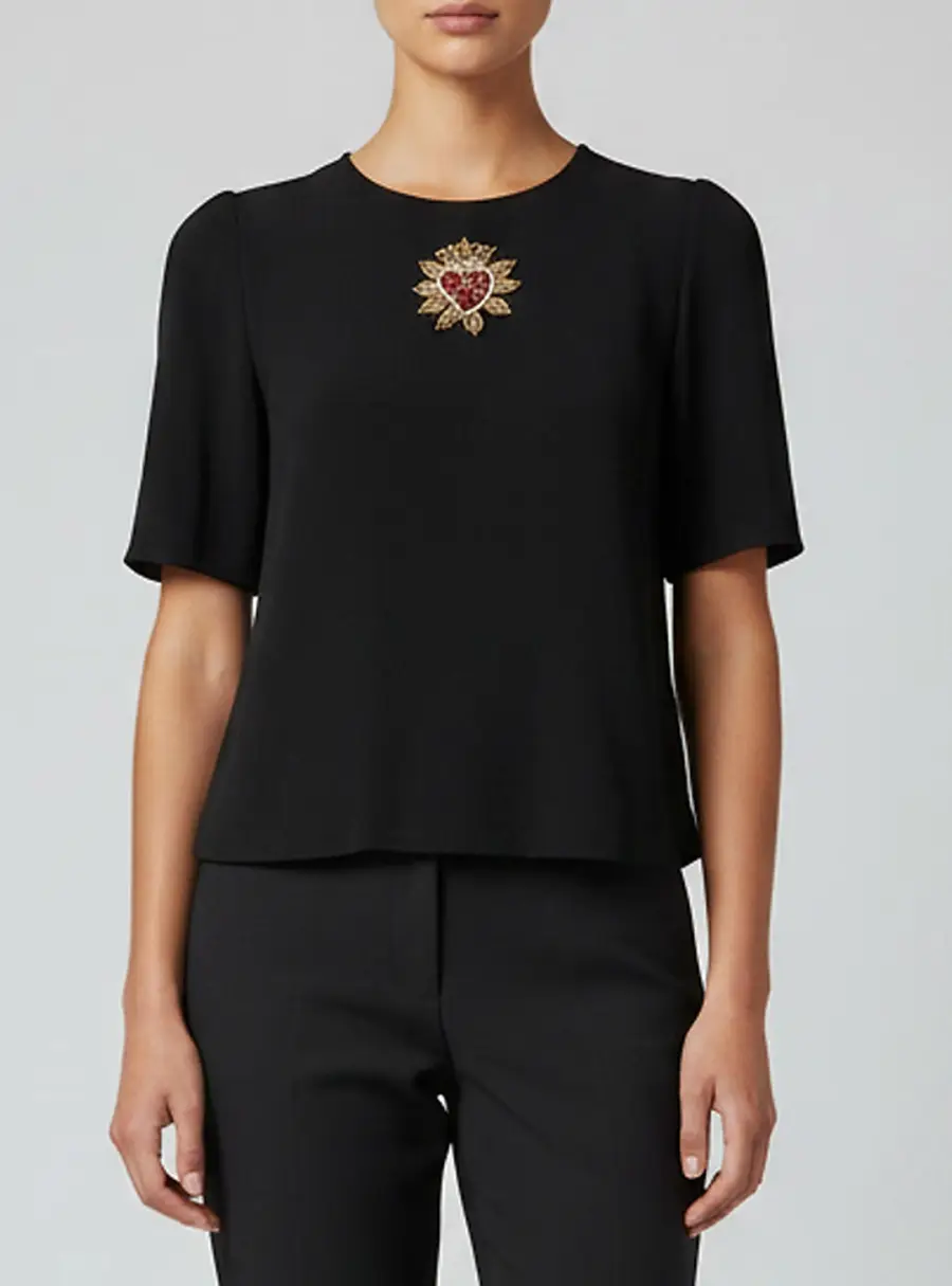 Dolce & Gabbana Black Crepe Embroidered Top S