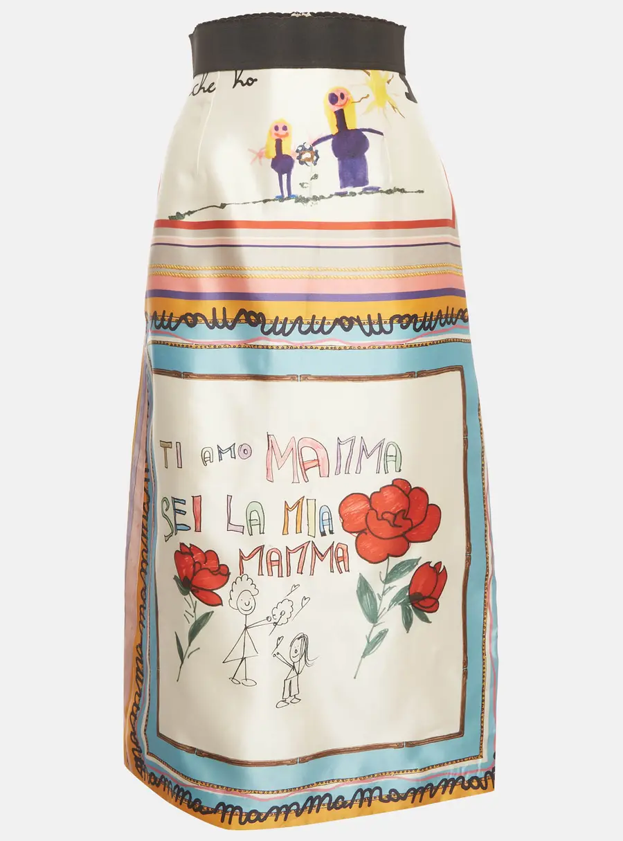 Dolce & Gabbana Multicolor Viva La Mamma Print Silk Midi Skirt XXS