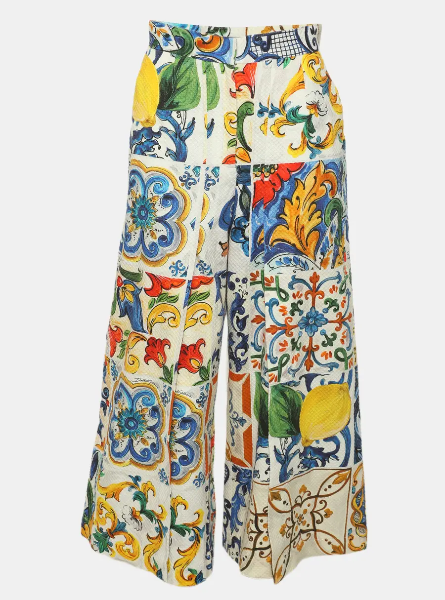 Dolce & Gabbana Multicolor Majolica Print Cotton Cropped Trousers S