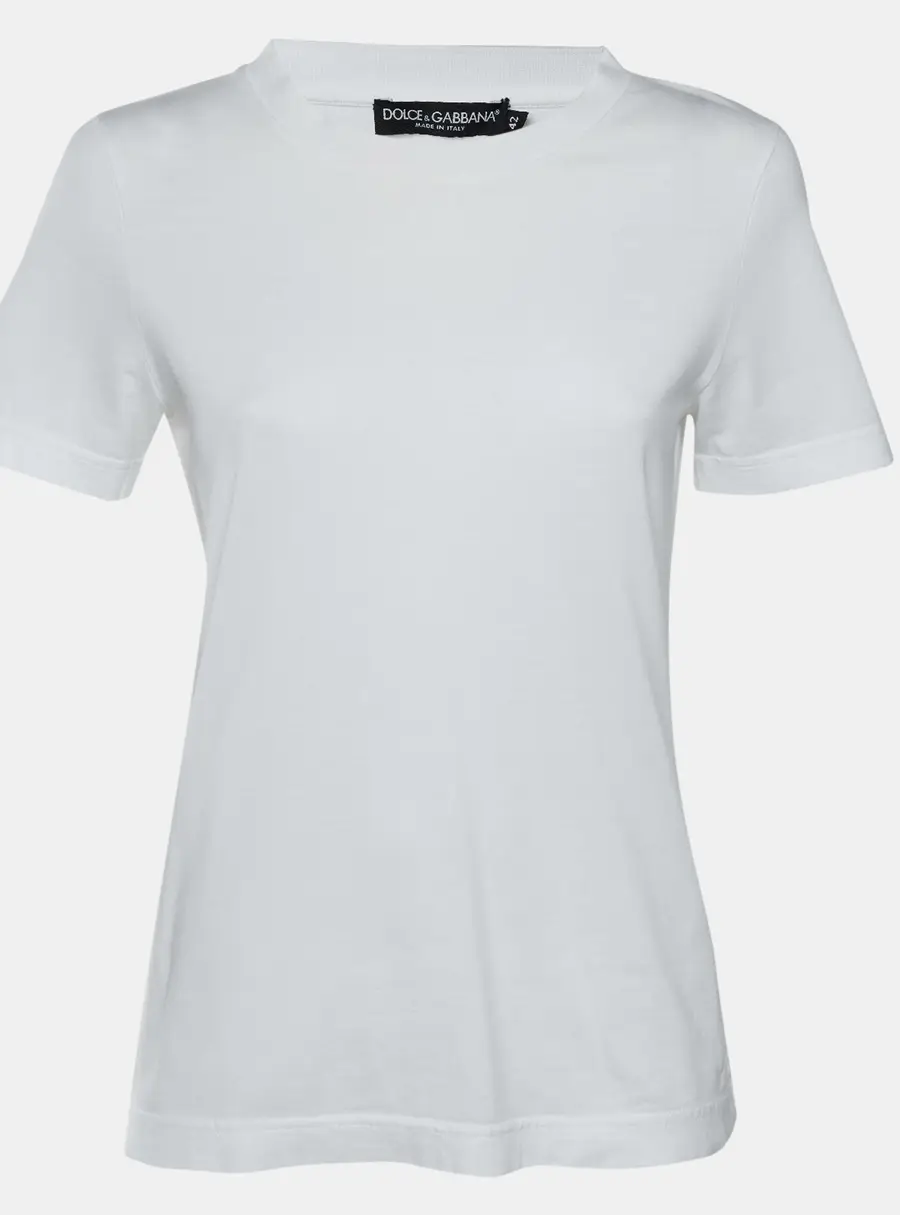 Dolce & Gabbana White Cotton Logo Detail Crew Neck T-Shirt M