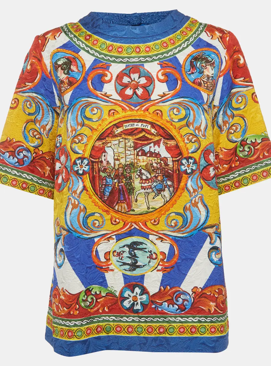 Dolce & Gabbana Multicolor Teatro Dei Pupi Carretto Print Jacquard Crewneck T-Shirt L