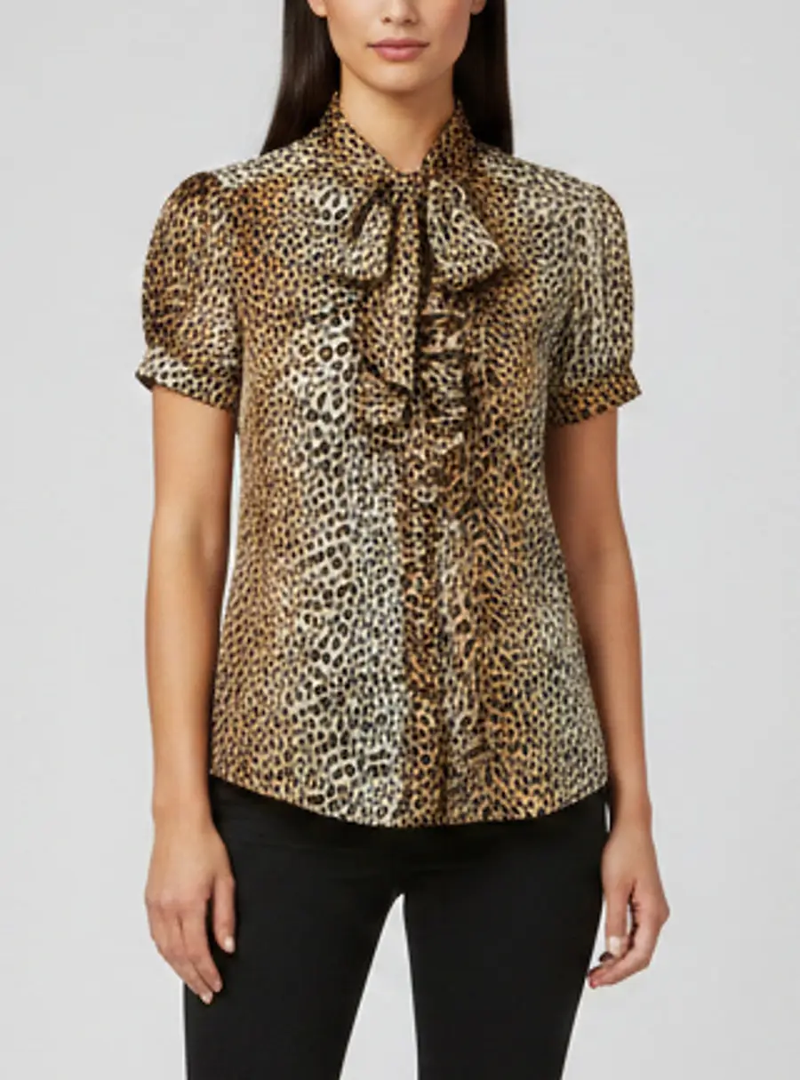 Dolce & Gabbana Brown Leopard Print Satin Short Sleeve Top M