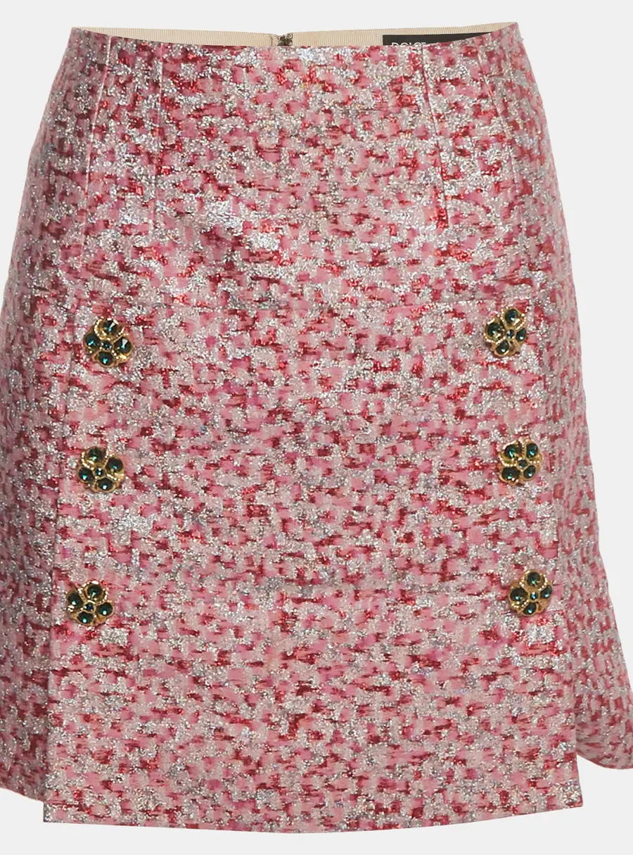 Dolce & Gabbana Pink Metallic Jacquard Zip-Up Mini Skirt XS