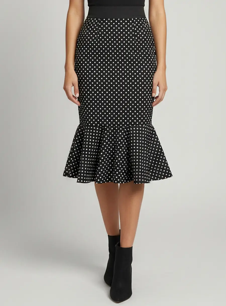 Dolce & Gabbana Black Polka Dot Stretch Cotton Trumpet Skirt XS