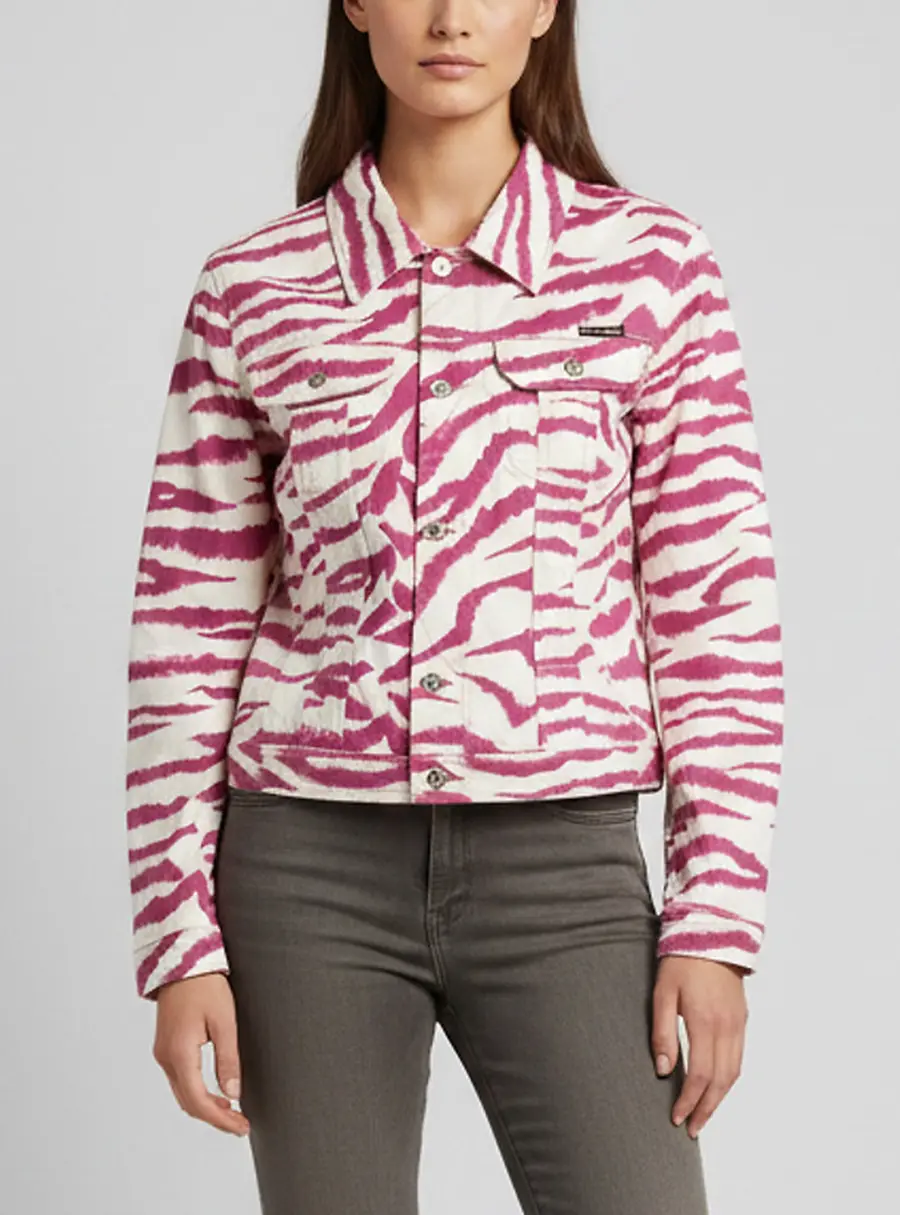 D&G White/Pink Zebra Print Denim Button-Up Jacket S
