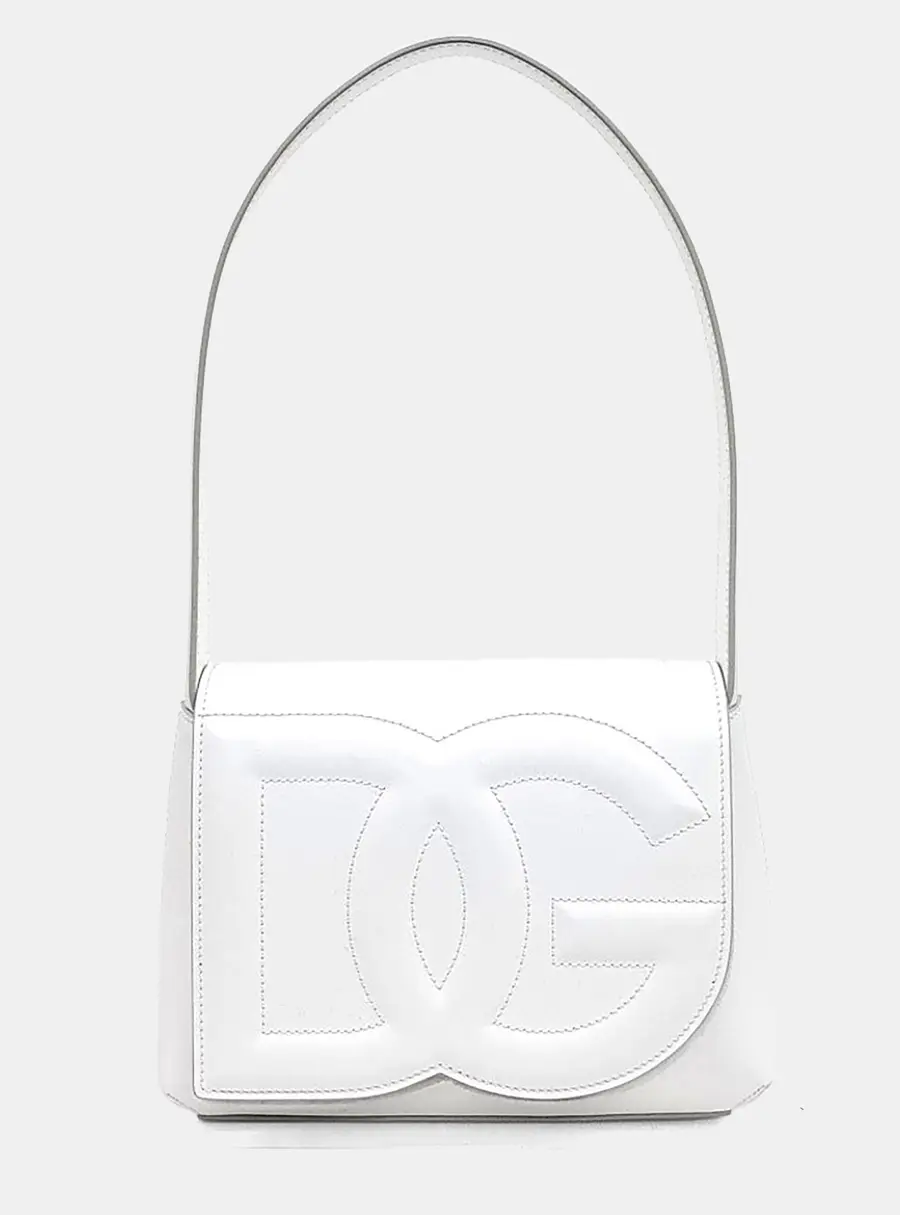 Dolce & Gabbana White Leather DG Logo Shoulder Bag